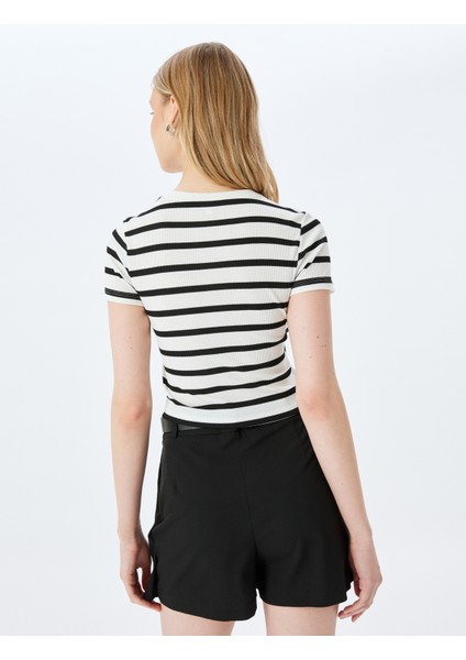 Basic Çizgili Bisiklet Yaka Kısa Kollu Kaşkorse Slim Fit T-Shirt fırsatları