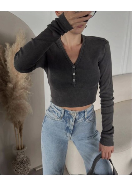 Straight Jeans Yıkamalı Crop Yüksek Bel