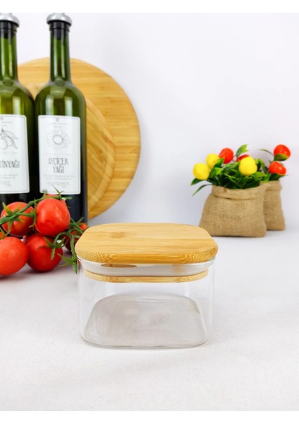 Duo 400ML Bambu Vakumlu Kapaklı Borosilikat Ince Cam Saklama Kabı Kahvaltılık (1 Adet)