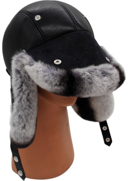 Gerçek Deri Tavşan Kürklü Ushanka Pilot Şapka Ayarlanabilir Tokalı Kışlık Outdoor Şapka Rex Model indirimleri
