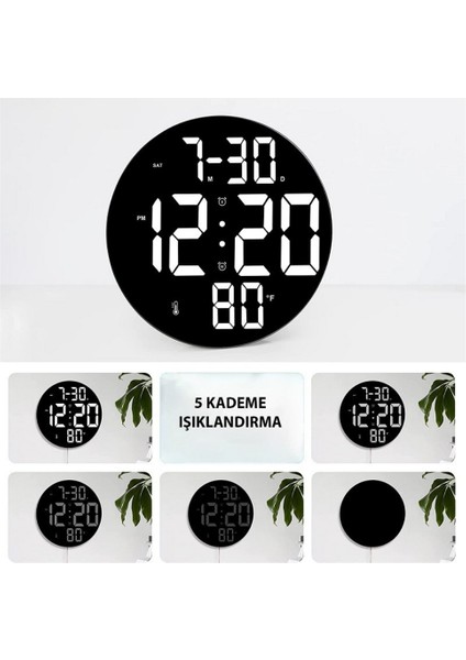 Dijital Modern 12 inç Elektronik LED Duvar Masa Saati Sıcaklık Nem Alarm