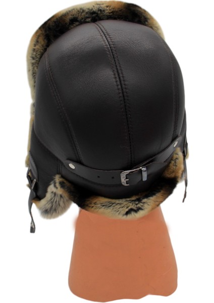Gerçek Tavşan Kürklü Ushanka Deri Pilot Şapka Ayarlanabilir Tokalı Kışlık Outdoor Şapka Rex Model fırsatları