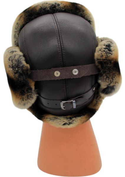 Gerçek Tavşan Kürklü Ushanka Deri Pilot Şapka Ayarlanabilir Tokalı Kışlık Outdoor Şapka Rex Model indirimleri