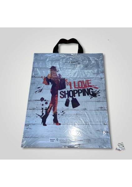 No:3 (32*40)I Love Shopping Desenli Yumuşak Kulplu Poşet 50 Adet