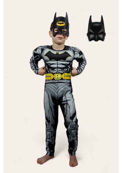 Batman Kaslı Çocuk Kostümü 2 Maskeli Siyah Pelerinli Maskeli Süper Kahraman Kaslı Kostümü modelleri