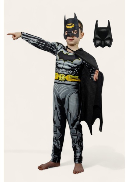 Batman Kaslı Çocuk Kostümü 2 Maskeli Siyah Pelerinli Maskeli Süper Kahraman Kaslı Kostümü fiyatları