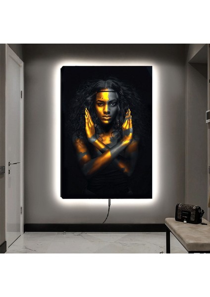 Ledli 90x60 Afrikalı Kadın Kanvas Tablo