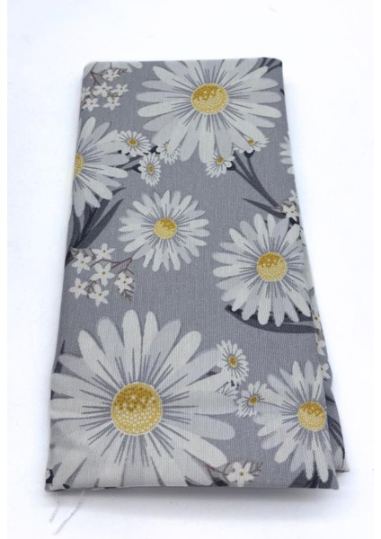 90x50 Cm Duck Astarlık Kumaş Gri Papatya Desen