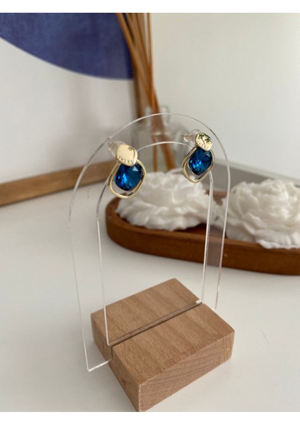 Lacivert Taş Detaylı Gümüş Küpe indirimleri