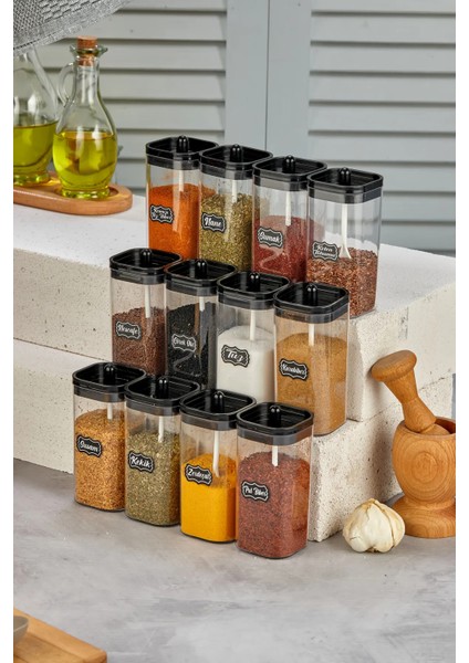 12'Li 300 Ml Kendinden Kaşıklı Kapak Baharatlık Takımı - Etiket Hediyeli