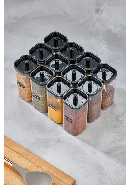 12'Li 300 Ml Kendinden Kaşıklı Kapak Baharatlık Takımı - Etiket Hediyeli