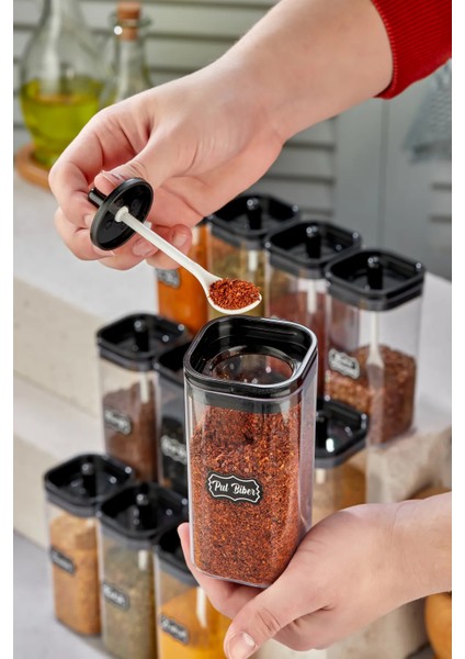 12'Li 300 Ml Kendinden Kaşıklı Kapak Baharatlık Takımı - Etiket Hediyeli
