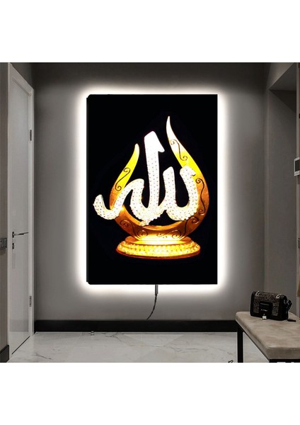 Ledli 90x60 Allah Lafzı Kanvas Tablo