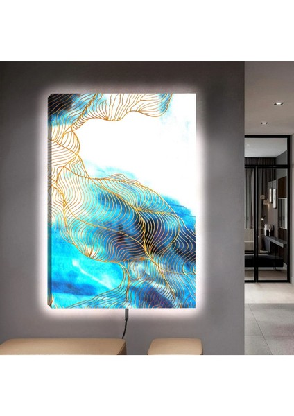 Ledli 90x60 Mavi Kolaj Çizim Kanvas Tablo