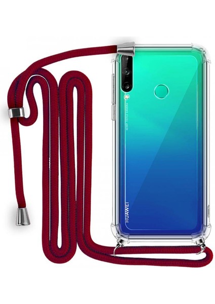 Huawei P40 Lite E Boyun Askılı Şeffaf Tank Kılıf Kırmızı