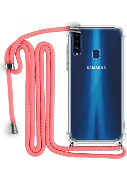 Samsung Galaxy A20S Boyun Askılı Şeffaf Tank Kılıf