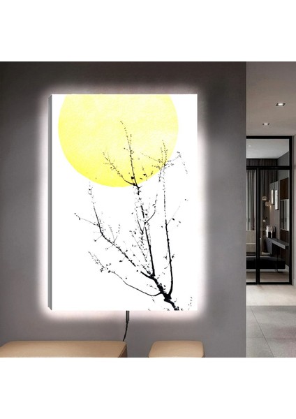 Ledli 90x60 Modern Çizim Ay Kanvas Tablo