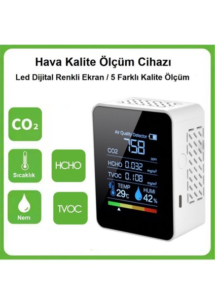 Dijital 5 in 1 Hava Dedektörü - Hava Kalite Ölçüm Cihazı