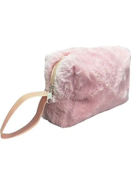 NS Reliable Chic Clutch Seyahat Makyaj Organizeri Kozmetik Çantası Tüy Peluş - 250 Açık Pembe