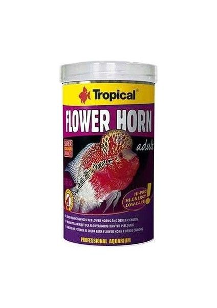 Flower Horn Adult Çiçek Boynuzlu ve Diğer Cichlid Için Renklendirici Pellet Balık Yemi 1000 ml 380 gr