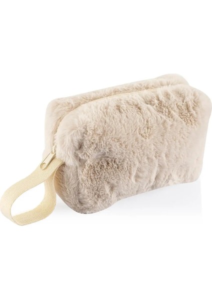 Chic Clutch Seyahat Makyaj Organizeri Kozmetik Çantası Tüy Peluş - 250 Krem