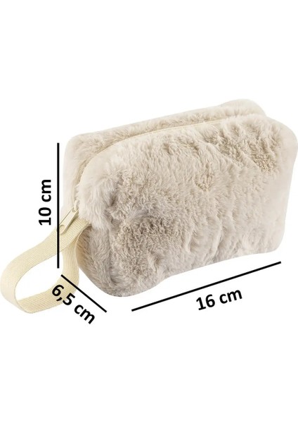 Chic Clutch Seyahat Makyaj Organizeri Kozmetik Çantası Tüy Peluş - 250 Krem modelleri