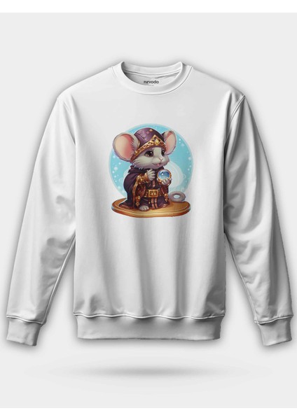 Büyücü Sevimli Fare Baskılı Bisiklet Yaka Oversize Sweatshirt