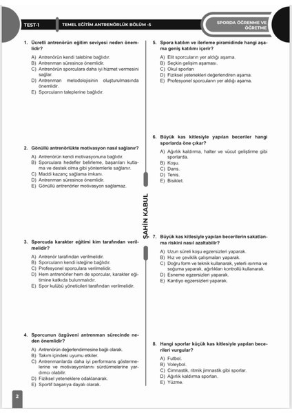 Temel Eğitim Antrenörlük Tek Ders Soru Bankası Sporda Öğrenme ve Öğretme