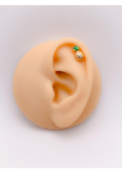 Cerrahi Çelik Piercing Zirkon Taşlı Ananas Figürlü Kıkırdak Helix Tragus PIERCING(1ADET)