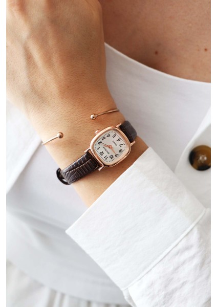 kahverengi Kadın Deri Kordon Rose Gold Yeni Sezon Vintage Kol Saati
