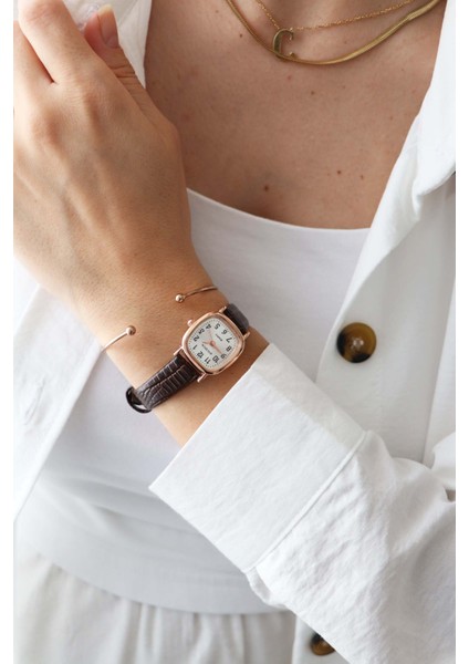 kahverengi Kadın Deri Kordon Rose Gold Yeni Sezon Vintage Kol Saati modelleri