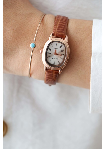 Kahverengi, Siyah Kadın Deri Kordon Rose Gold Yeni Sezon Vintage Kol Saati