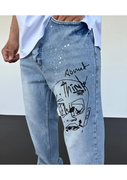 Erkek About Thinks Kafa Baskılı Baggy Jean Kot Pantolon