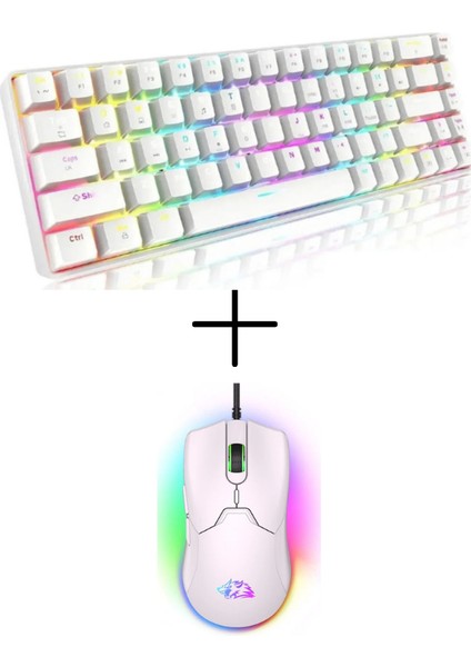 T60 Rgb Mekanik Beyaz Red Switch Klavye Mouse Hediyeli Kablolu Gaming Driverli Oyuncu Mini Klavye