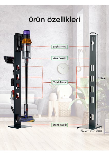 Dikey Süpürge Standı | Şarjlı Süpürge Standı | Tüm Dyson Modelleri ile Uyumlu | Tetik ve Magnet Hediyelli