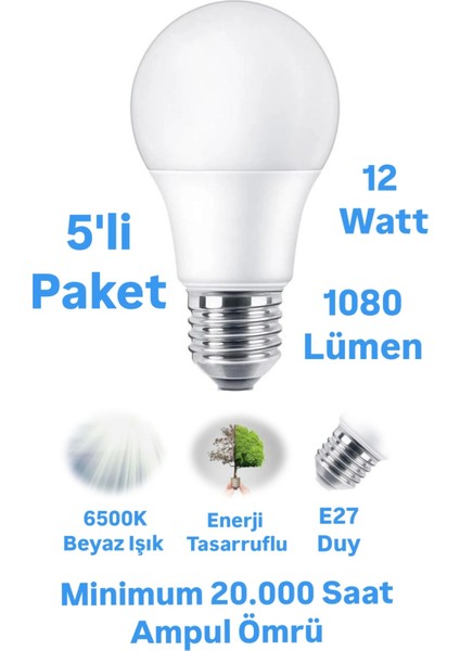 ERKLED 12W Beyaz Işık LED Ampul 1080 Lümen E27 Duylu LED Lamba