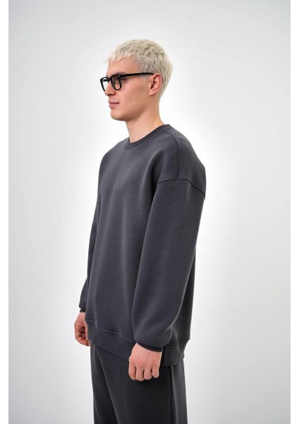 Erkek Basic Bisiklet Yaka Oversize Sweatshirt