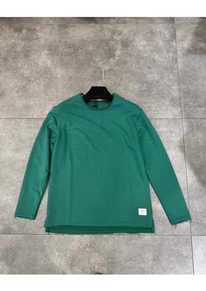 Erkek Oversize 2 Iplik Lazer Kesim Bisiklet Yaka Uzun Kollu Sweatshirt