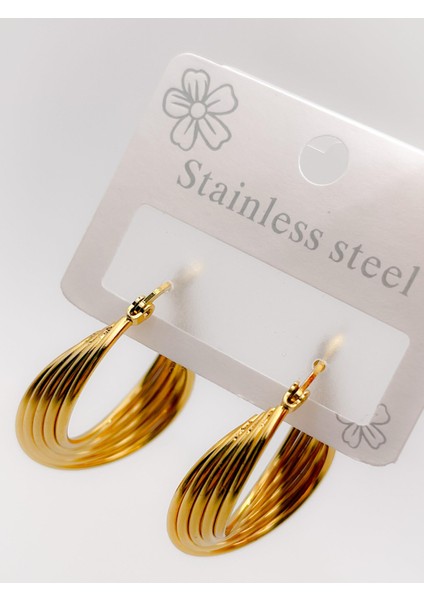 Çelik Küpe Beşli Sarmal Halka Küpe