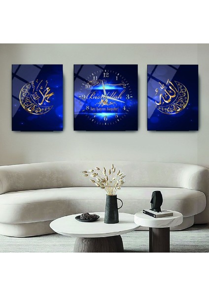 Hz Muhammed ve Allah Lafzı Dini Cam Tablo ve Cam Saat