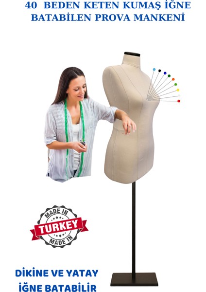 Yüksek Kalite 40 Beden Keten Kumaş Iğne Batabilen Prova Mankeni Terzi Mankeni
