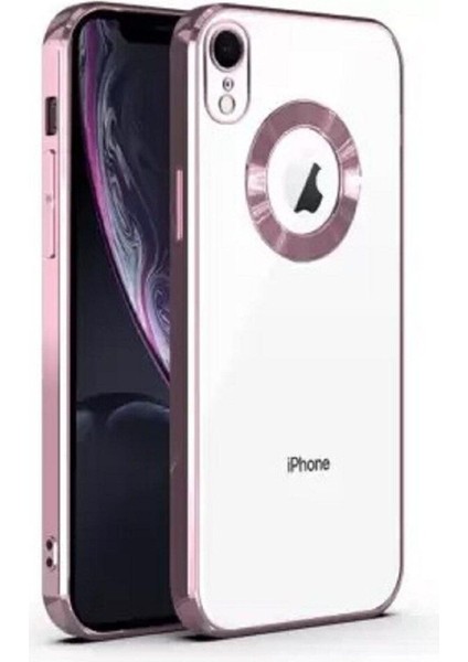 Apple iPhone Xr Kılıf Logo Yeri Açık Kamera Lens Korumalı Renkli Kenarlı Şeffaf Silikon