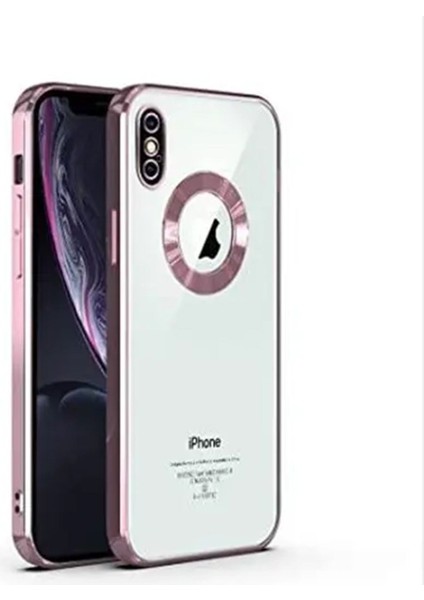 iPhone x / Xs Kılıf Logo Yeri Açık Kamera Lens Korumalı Renkli Kenarlı Şeffaf Silikon
