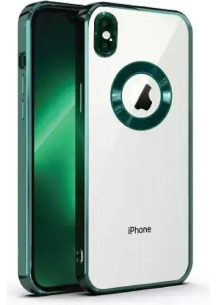 iPhone x / Xs Kılıf Logo Yeri Açık Kamera Lens Korumalı Renkli Kenarlı Şeffaf Silikon