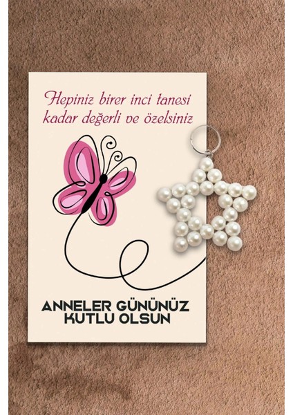 5 Adet Anneler Günü Inci Yıldız Anahtarlık - Anneler Günü Hediyesi - Jelatin Dahildir.
