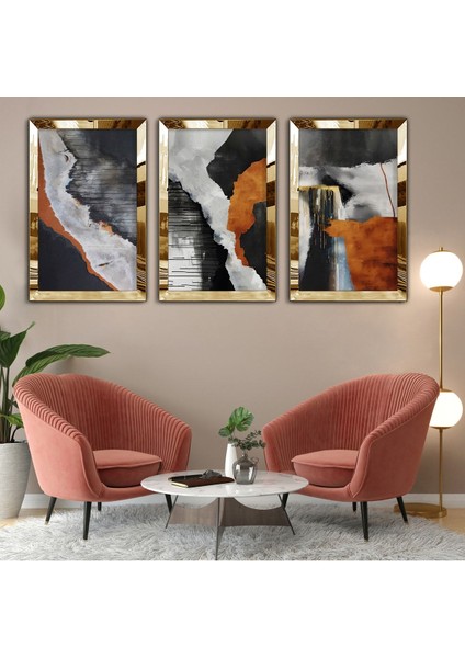 3'lü Gold Pleksi Kenar Kolaj Çizim Tablo