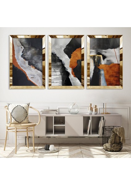 3'lü Gold Pleksi Kenar Kolaj Çizim Tablo fiyatları