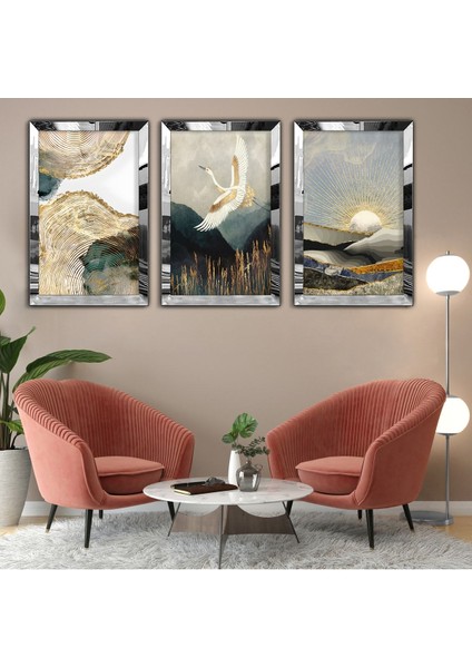 3'lü Gümüş Pleksi Kenar Kolaj Çizim Tablo