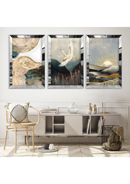 3'lü Gümüş Pleksi Kenar Kolaj Çizim Tablo fiyatları