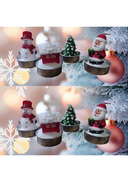 Vıp Delu x e 12 Adet Noel Tealight Mum Noel Baba Kardan Adam Çam Ağacı Noel Evi Gerçek Yılbaşı Mumu